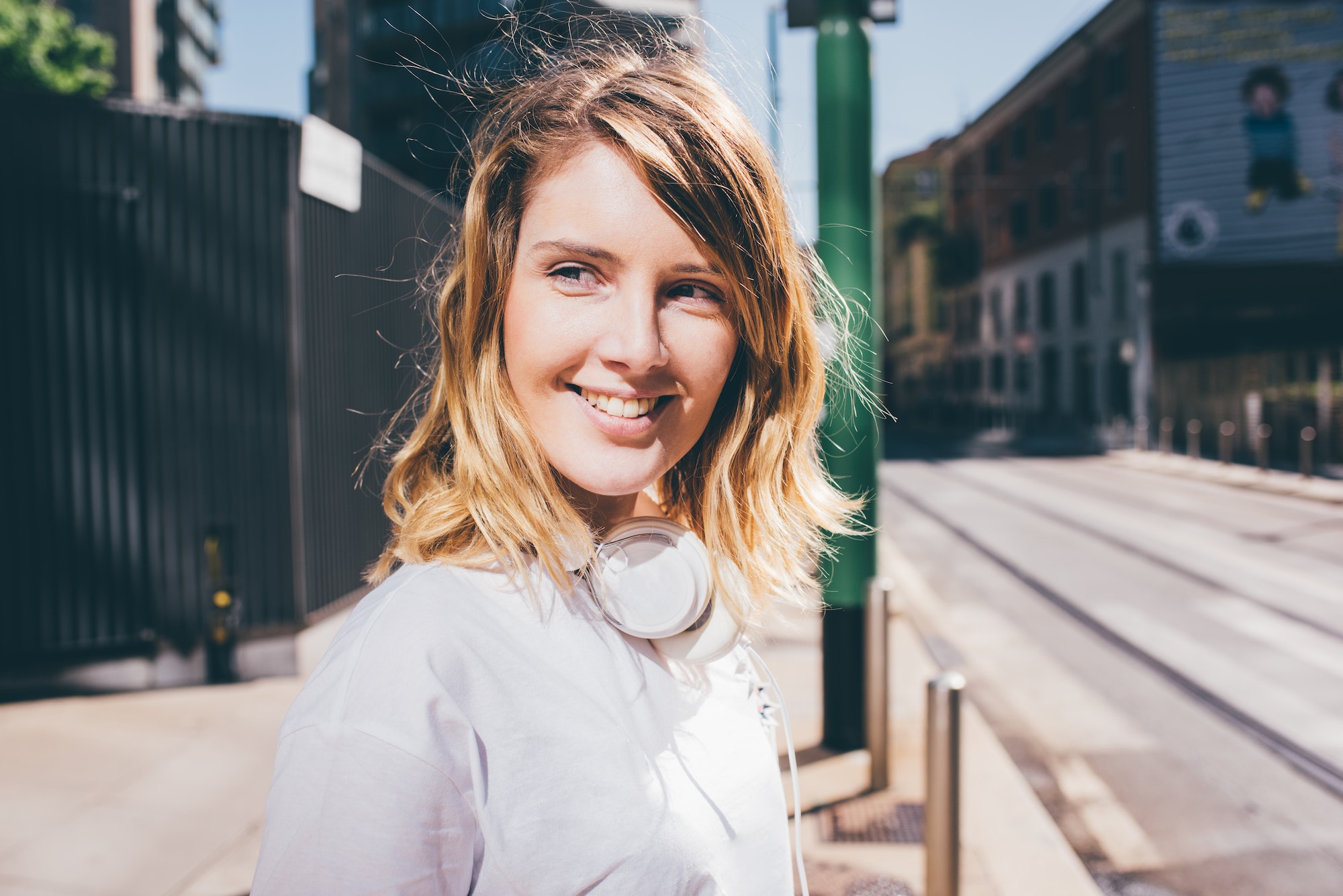 Young blonde woman portrait smiling